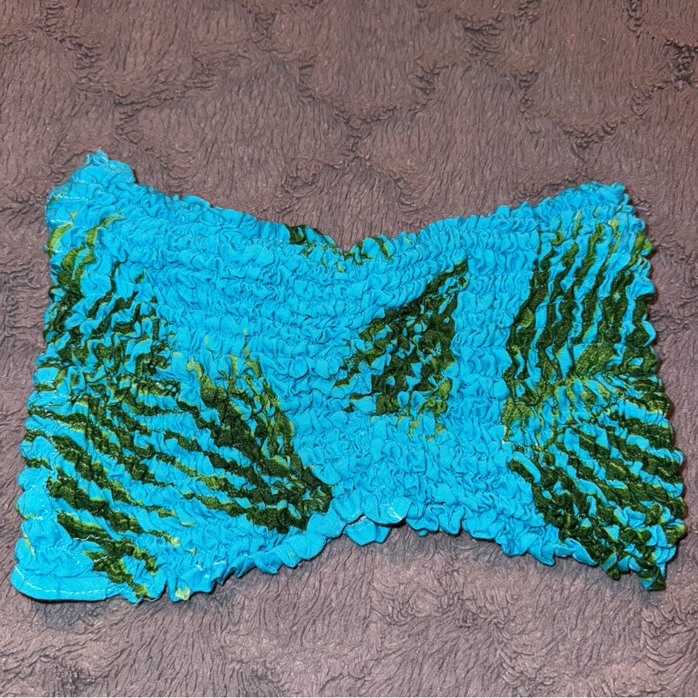 Miami Beach Blue and Green Smocked Bandeau Top